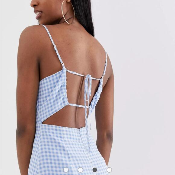 Fashion Union Tall Gingham Picnic Peplum Hem Lace Up Feminine Midi Dress NWT 8T - Picture 2 of 7